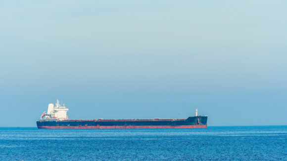 oil tanker of russia shadow fleet used for transportation oil in blue sea. Transport for petroleum products, gas and oil under sanctions.
